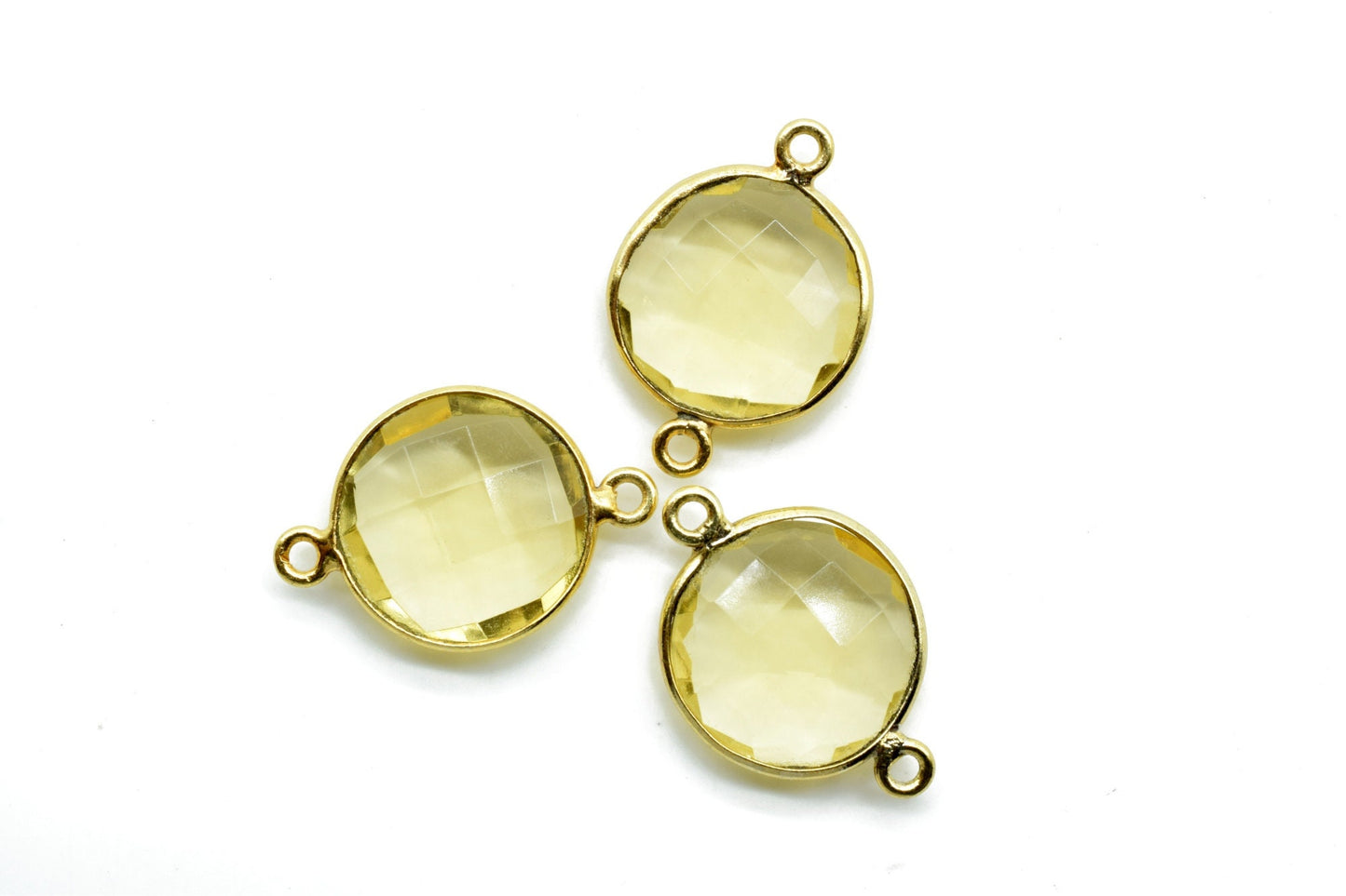 Citrine 14mm Round double bail connectors,Brass Gold Plated bezel,Citrine Pendant,Citrine gold plated bezel,Citrine dual bail connectors,