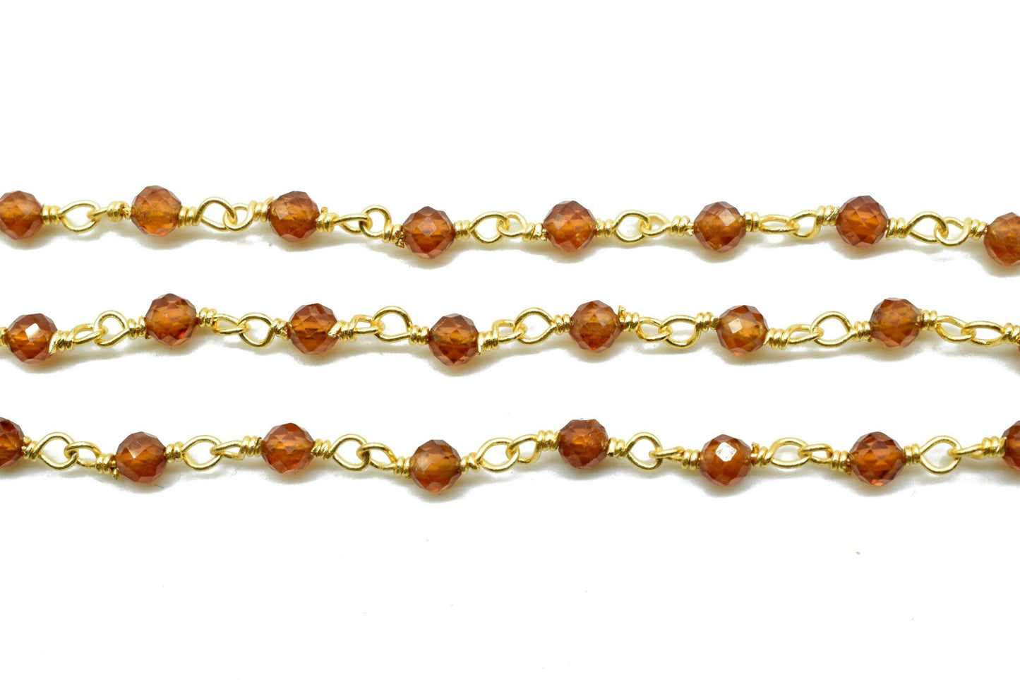 Hessonite Garnet 3mm Beaded Chain,Faceted Rondelle Hessonite Garnet Beaded Chain-Body Chain-Wire Wrapped Chain-Handmade Craft Supply,Rosary