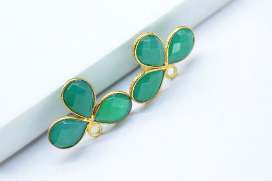 Green Onyx Gemstone Earring Connector/Gold Plated Jewelry/Green Onyx Jewelry/Bezel Component/Jewelry making Stone/Amethyst Pear Shape Stone