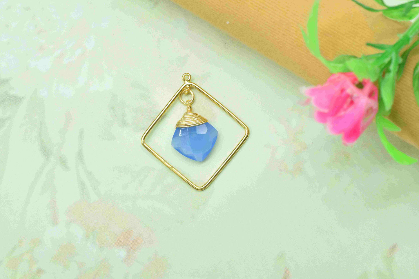 Gemstone Square Bezel Pendant Connectors,Beads Pendant Jewelry,Station Finding Link,Gemstone Craft Supply,Handmade Square Beads Jewelry,Gift