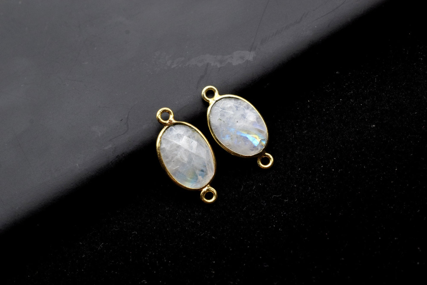 Moonstone 10x14mm oval Shape Double bail Connectors,Moonstone Teardrop pendant,Moonstone Gold Plated bezel,jewelry making charms crafts,