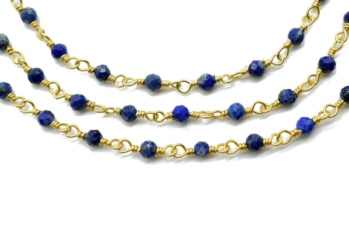 Lapis Lazuli 3mm Beaded Chain,Faceted lapis lazuli Wire Wrapped Beaded Chain, lapis lazuli Wire Wrapped Rosary Chain wholesale price,Jewelry
