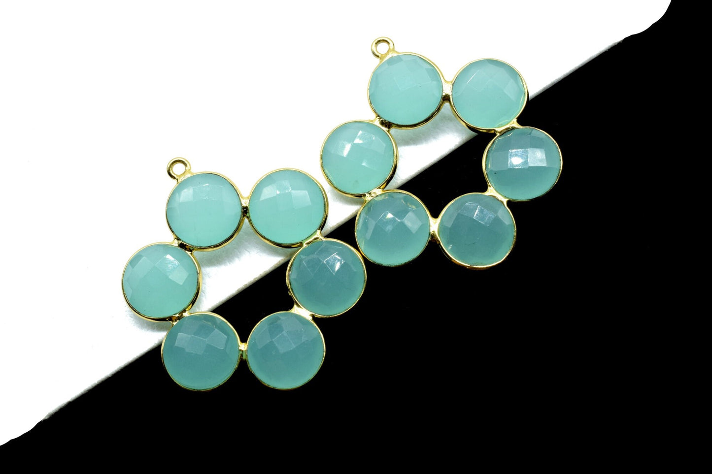 Aqua Chalcedony Earring,Aqua Chalcedony Pendant,Aqua Chalcedony Bezel,10mm Round Bezel,Pendant Connector,Six Attached Bezel,Necklace Pendant