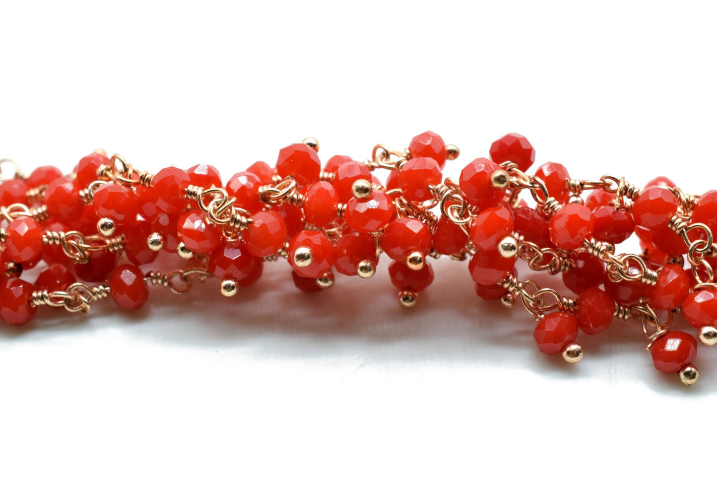 Red coral Cluster Rosary Chain,Handmade Jewelry Making Wire Wrapped Beaded Chain By Foot For Necklace,Exceptional Coral CLUSTER Rosary chain