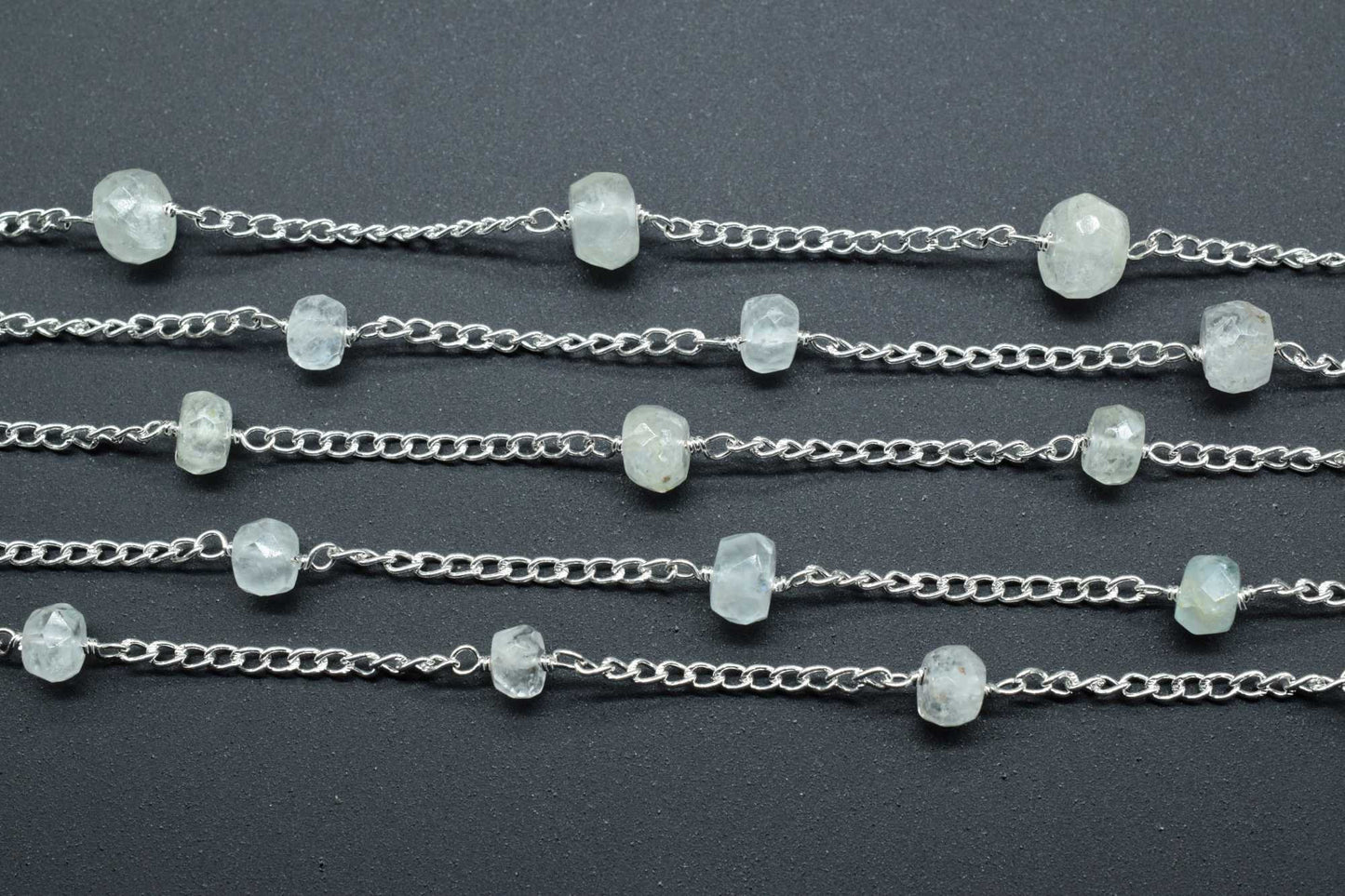 Aquamarine Rosary Chain,Wire Wrapping Gemstone Chain,Faceted Rosary Roll,Aquamarine Rondelle Beaded Chain,6mm Faceted Beads Rosary,Rosary