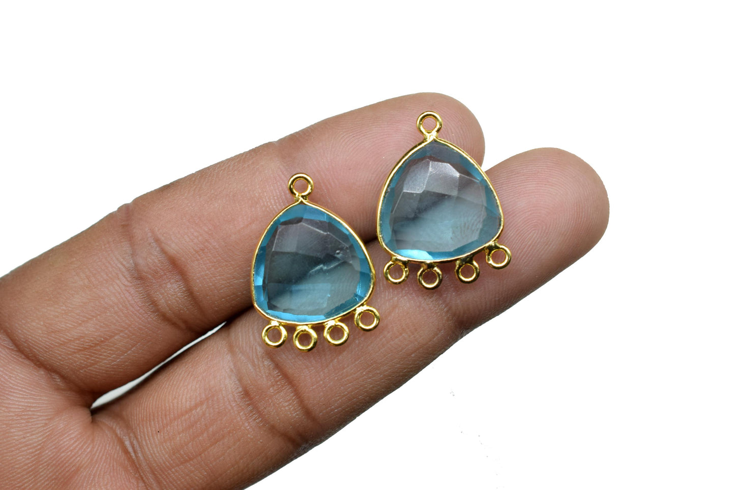 Sky Topaz 15mm Triangle Bezel Connector/Gold Plated Jewelry/Women Jewelry/Connector Jewelry/Handmade Connector/Connector Jewelry/B'day Gift