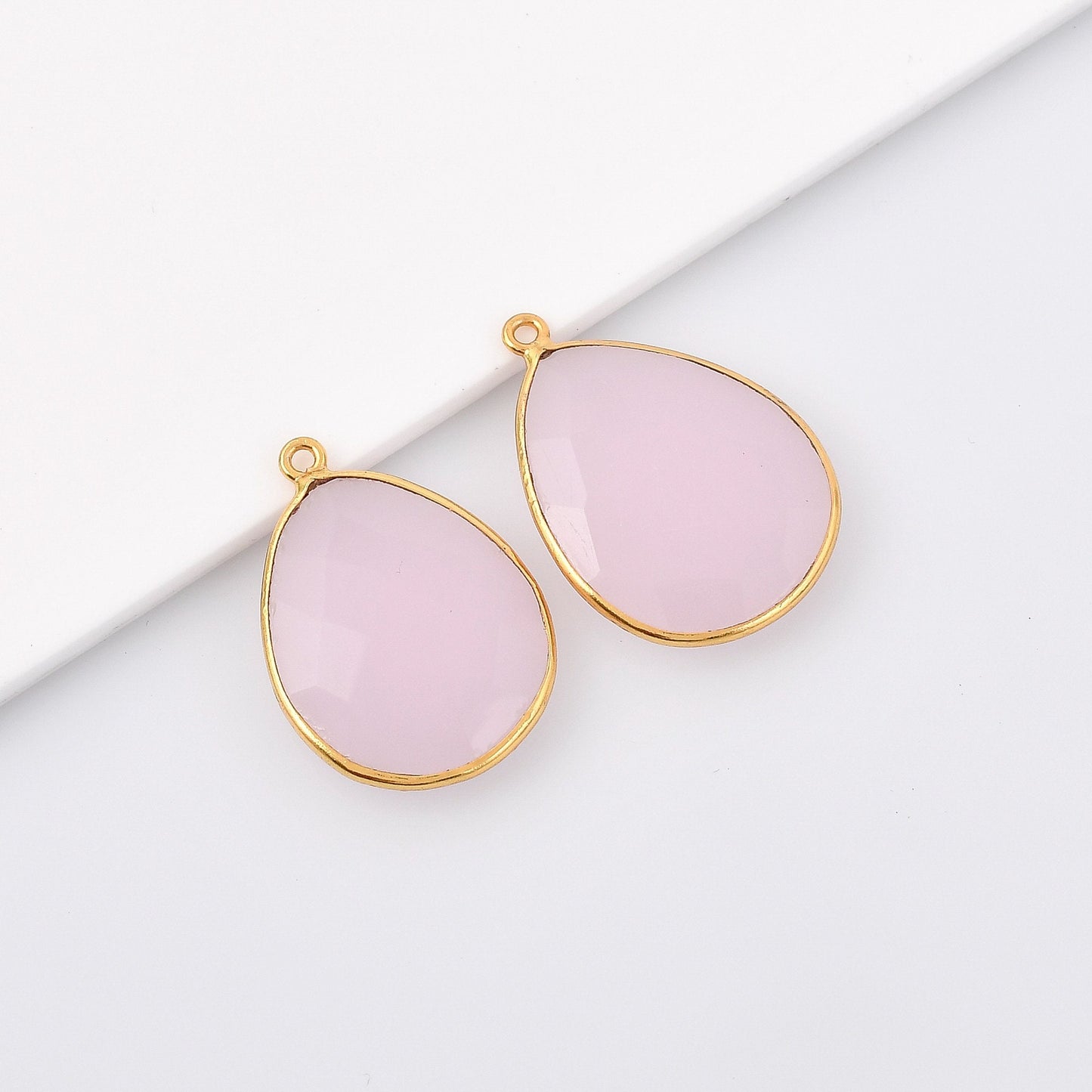 Pink Chalcedony 18x23mm Bezel charm,Pink Chalcedony Teardrop Gold Plated bezel,Gold Vermeil Bezels,jewelry making charm,Gold-Filled bezels