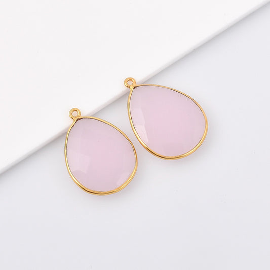 Pink Chalcedony 18x23mm Bezel charm,Pink Chalcedony Teardrop Gold Plated bezel,Gold Vermeil Bezels,jewelry making charm,Gold-Filled bezels