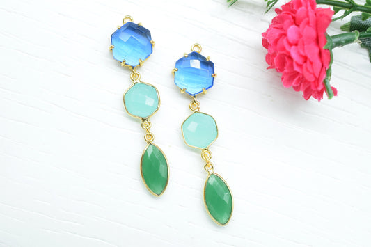 Blue Topaz Prong Bezel Charms Connector/Green Onyx Jewelry/Earring Connector/Station Bezel Link Pendant/Handmade Jewelry/Women jewelry/Gift