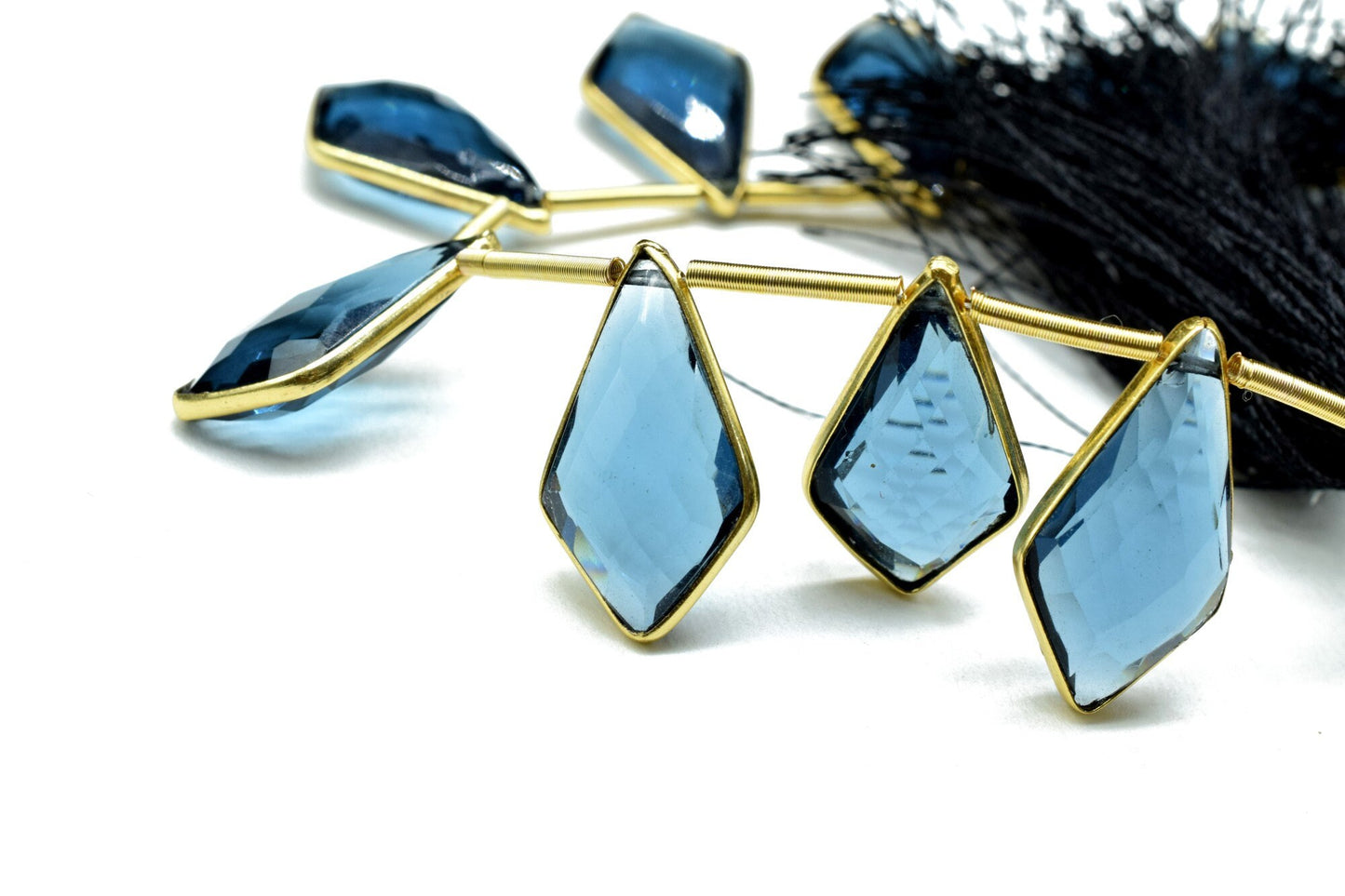 Kyanite 12x20mm Gold plated 11 pieces strand, Handmade Gemstone Connectors, Kyanite Single Bail Connectors,Kyanite  Charms Making Jewelry