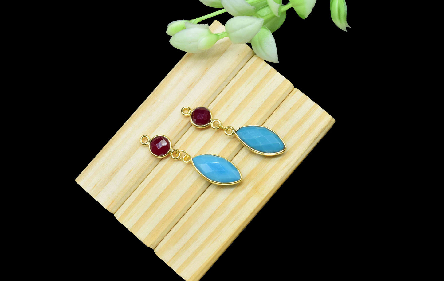 Turquoise Dangle pendant Charms,Garnet Connector,Handmade jewelry,Component pendant,Station Bezel Link,Multi Gemstone Dangle Earring,Gift