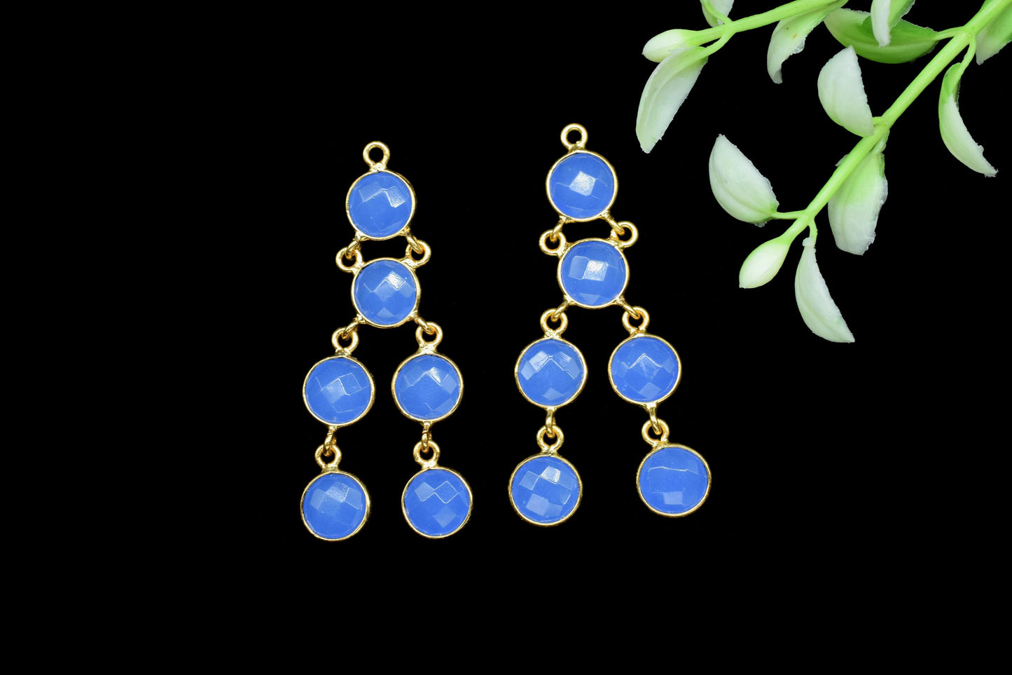 Gemstone Chandelier Earrings,Craft Supplies,Dangle Beads Earring,Handmade Jewelry,Round Bezel Earring,Components Earring,Station Link,Gift