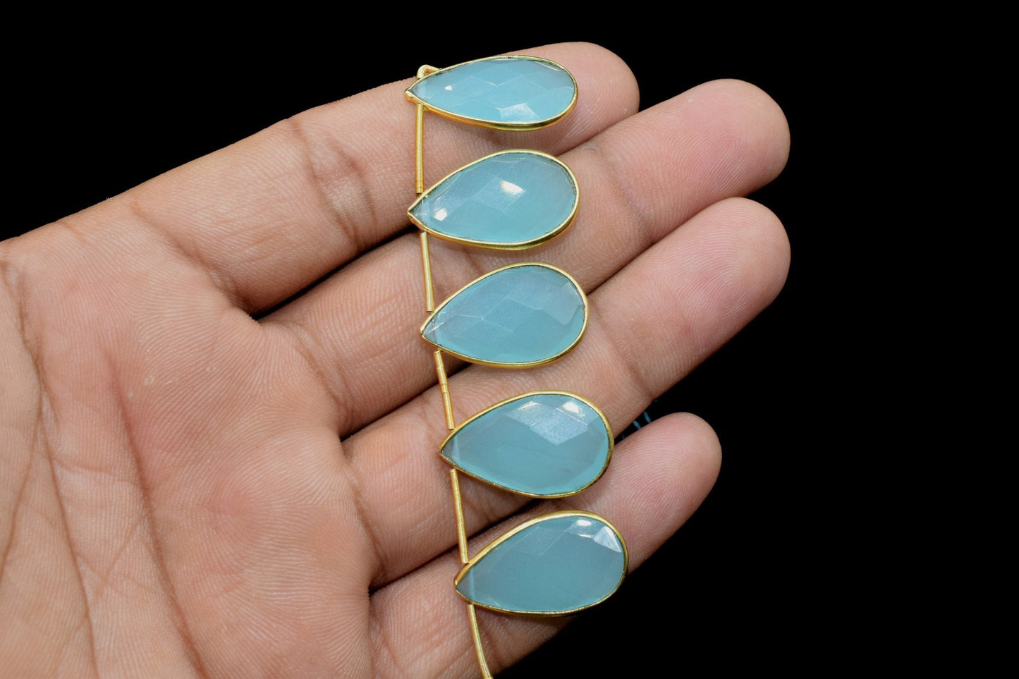 Aqua Chalcedony 12x20mm Gold plated charms 11 pieces strand,Aqua Chalcedony Charm,Making Jewelry Supplies,Natural stone charms,chalcedony,