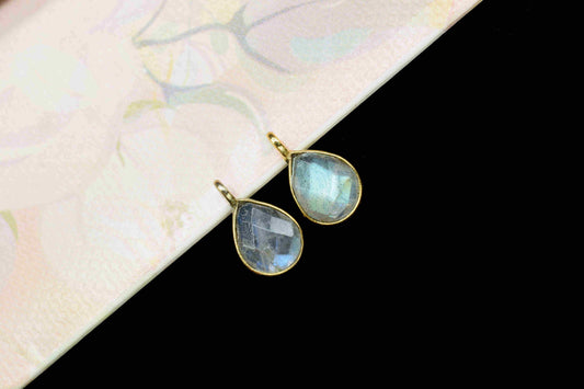 Labradorite 6x8mm Teardrop Connector,Stud Earring Connector,Labradorite Jewelry,Jewelry Findings,Single Loop Connector,June birthstone Gift