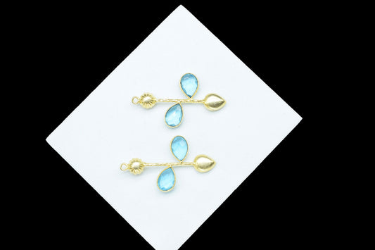 Sky Topaz Teardrop Faceted Bezel Connector,Topaz Gemstone Jewelry,Gemstone Findings,Sky Topaz Pendant Charms,Brass Frame Gemstone Jewelry