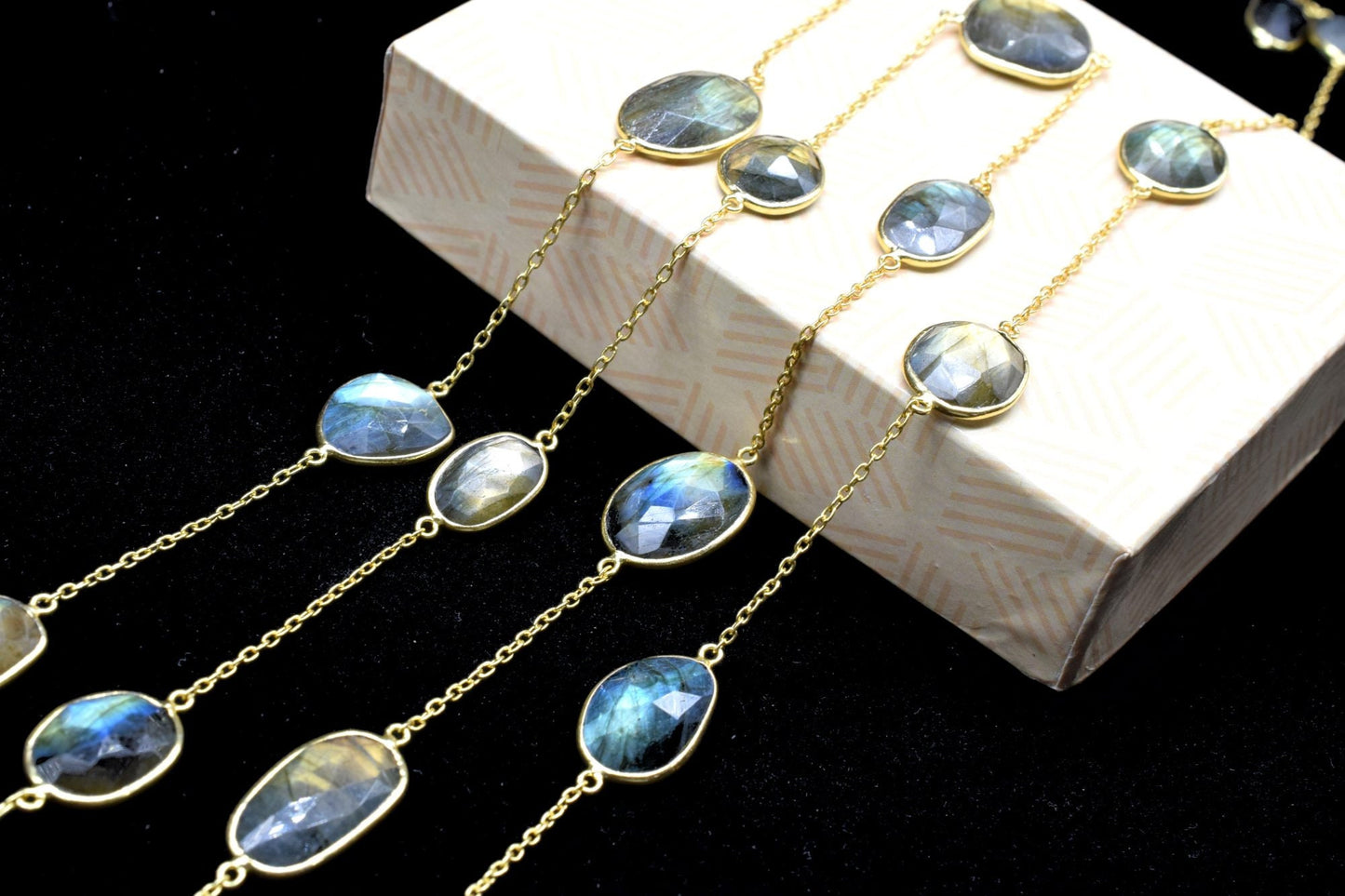 Blue Flashy Labradorite connector link Chain-Natural Labradorite Bezel Chain,Labradorite Oval Shape Connector Chain,Labradorite bezeld chain