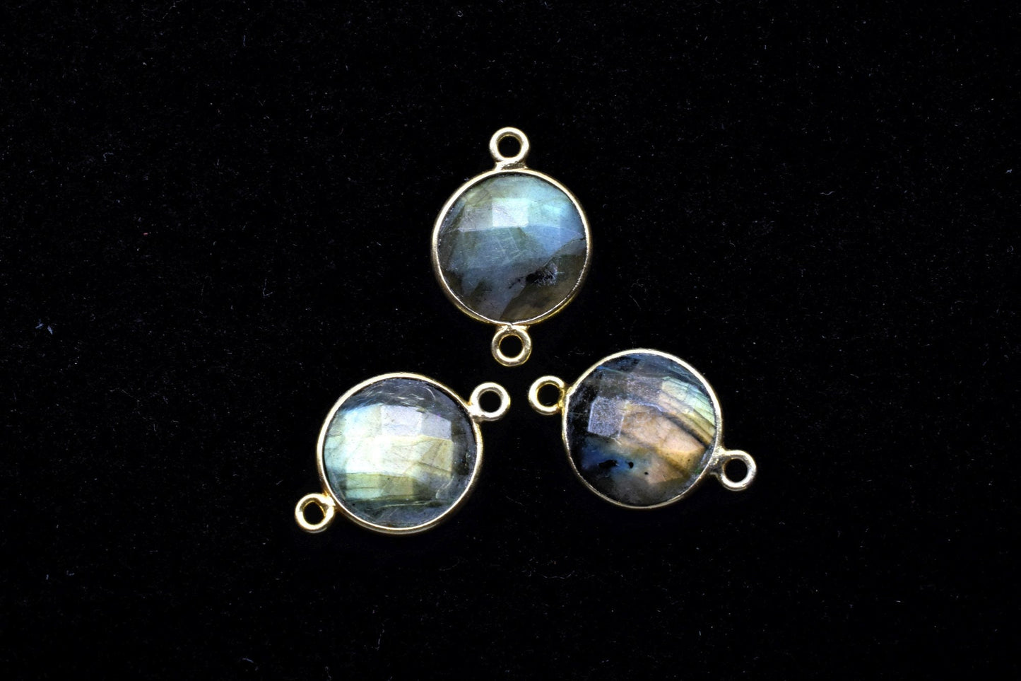 Labradorite 12mm Round double bail connectors,Round Pendant,Faceted Labradorite,Gemstone Charm,Gemstone Pendant,Labradorite Charms connector