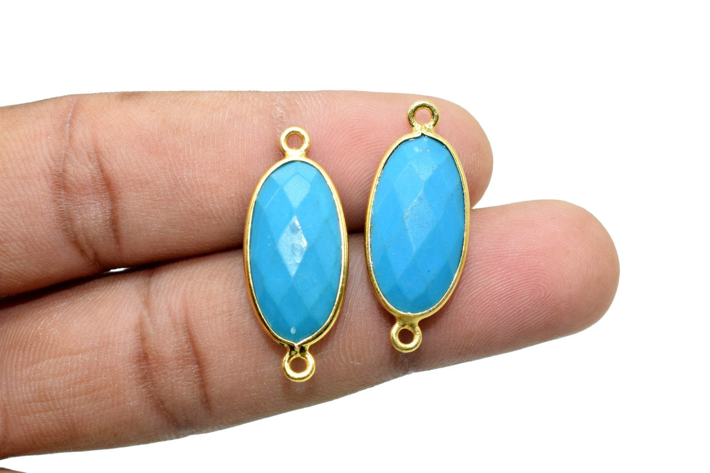 Natural Turquoise 10x20mm Oval Shape double bail connector,Turquoise Bezel Connector,Turquoise Oval Pendant 24k Gold Plated,Turquoise charms
