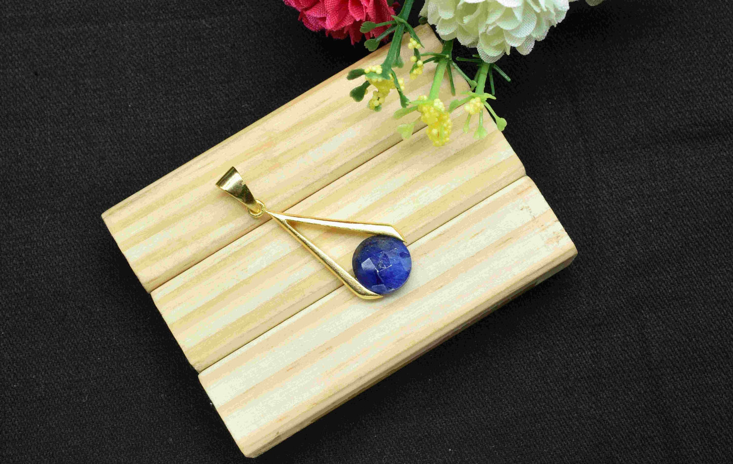 Sapphire  , Single Bail Charm , Sapphire   Connector Pendant , Gold Plated Connectors , Single Bail Checker Cut Gemstone Connector