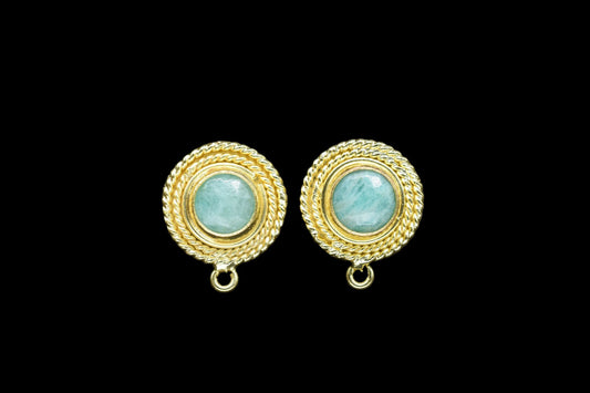 Amazonite Gemstone Earring/Amazonite Round Earring/Designer Bezel Earring/Gold Plated Jewelry/Handmade Jewelry/Earring Connector/Gift
