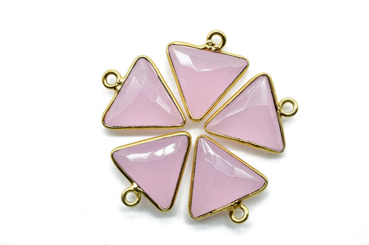 Pink Chalcedony 12mm Triangle shape single bail connector,Pink Chalcedony Pendant,Chalcedony Single loop connectors,Triangle Shape charms