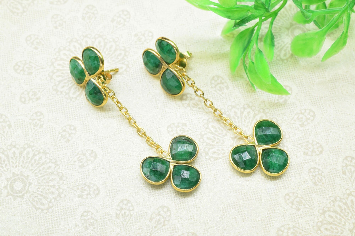 Emerald Dangle Studs Earring,Green Gemstone Studs,Handmade Dangle Earring,Post Stud Earring,may birthstone Jewellery,Bezel Studs Earring