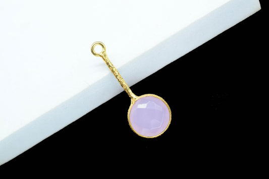 Rose Quartz Pendant/Gemstone Component/Single Bail Charm/Necklace Pendant/Round Shape Charm/Wholesale Supply/Gold Plated Jewellery/Gift