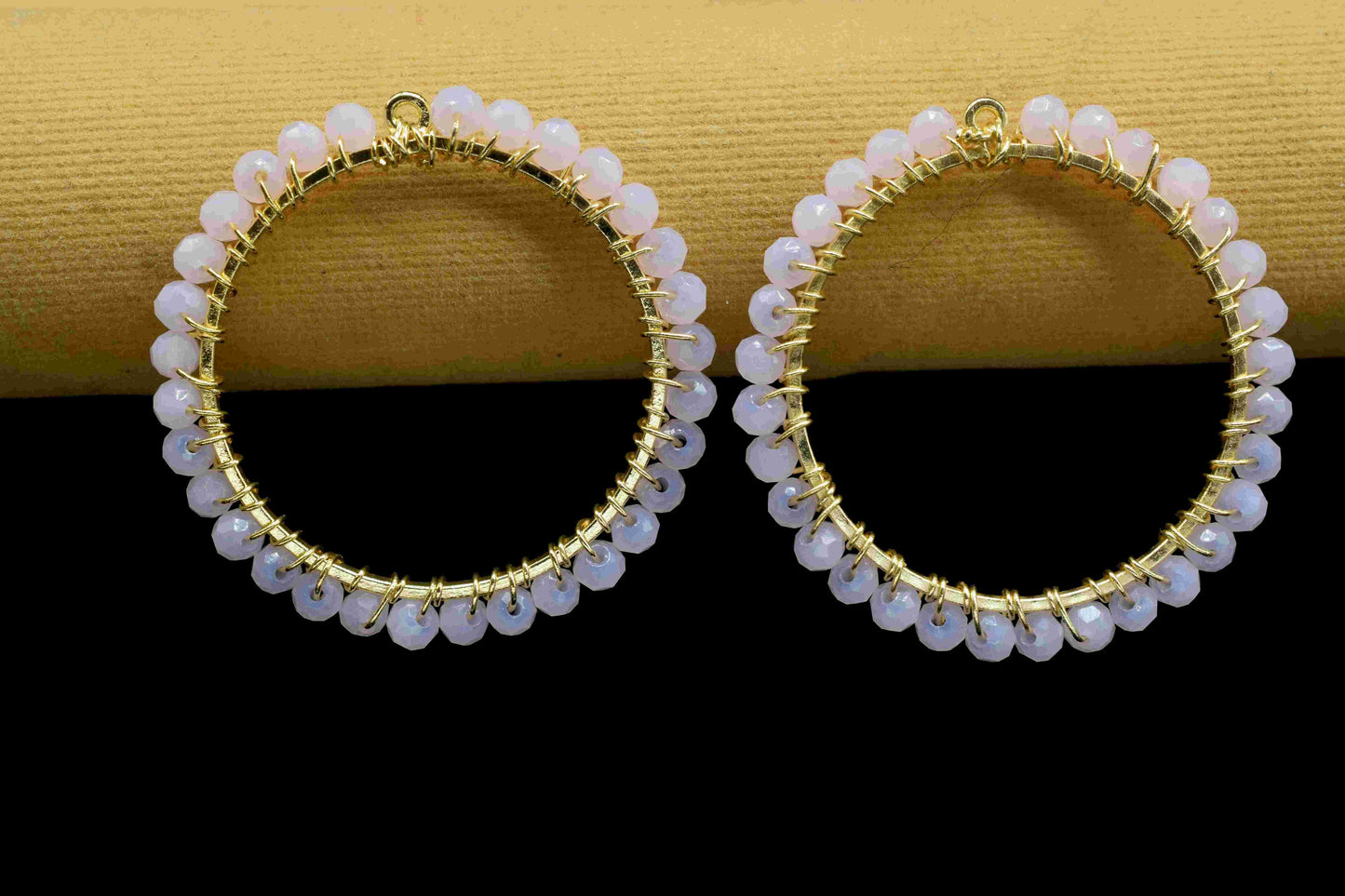 Pink Chalcedony Wire Wrapped Dangle Connector, Beaded Hoops Earring, Circle Pendant Component, Handmade Earring, Finding Pink Quartz Jewelry