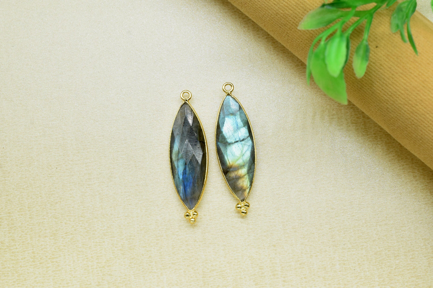 Labradorite 10x30mm Bezel charms,Labradorite Gemstone Connectors,Jewelry making Supplies,Labradorite marquise Pendant,Labradorite Jewelry