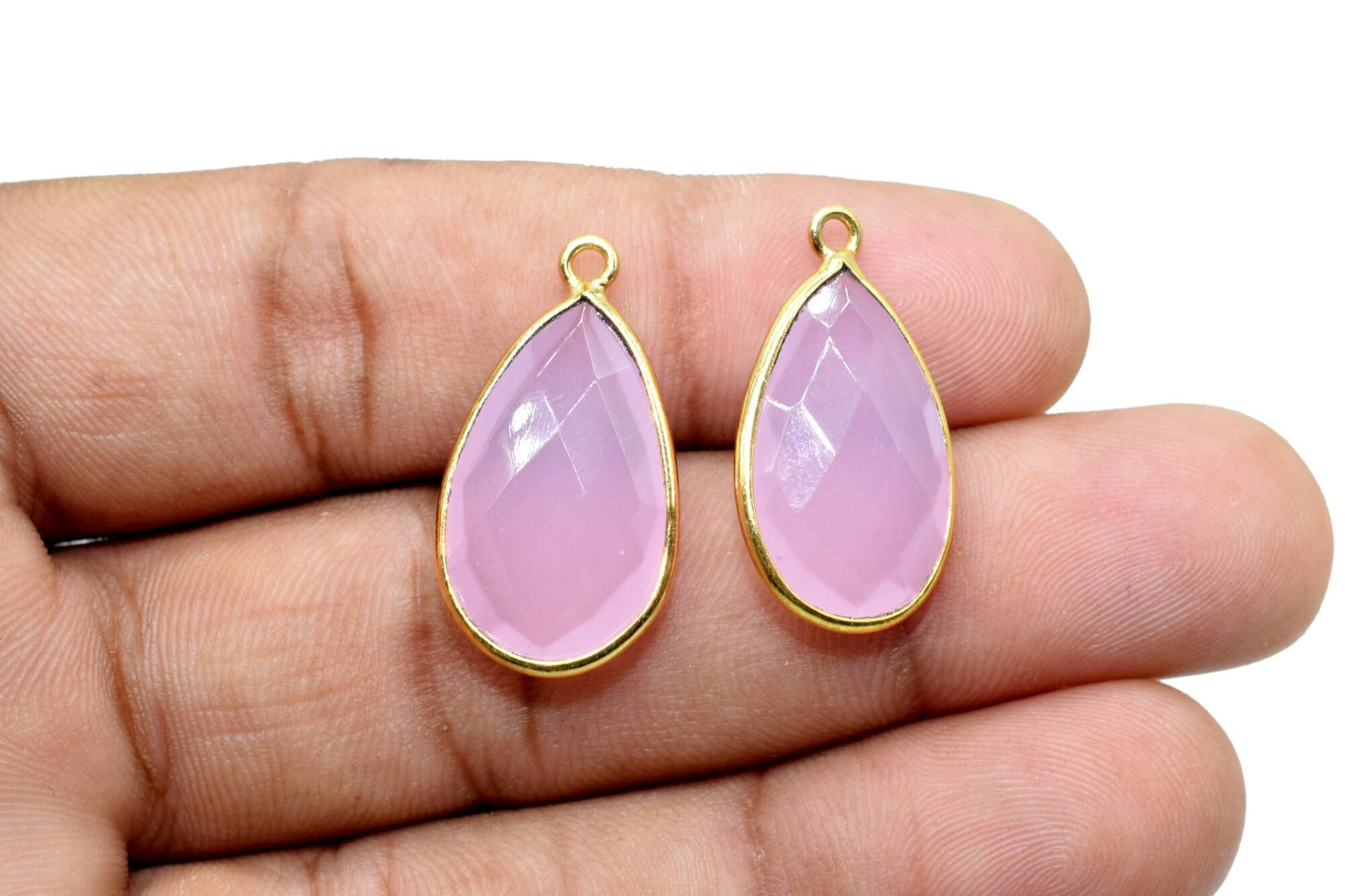 Pink chalcedony 12x20mm Pear shape charm,Checker Board cut Pink Chalcedony Pendant,Hot Pink charms,Fuchsia Pink Chalcedony Pear Briolettes