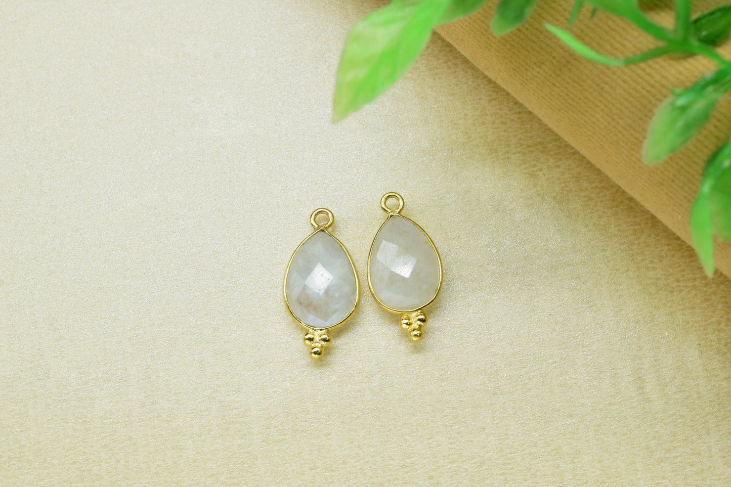 Rainbow Moonstone 10x14mm Pear Shape Connector,Moonstone Gold Plated Bezel Jewelry Making Charm,Moonstone Teardrop Single Bail Pendant,Gift