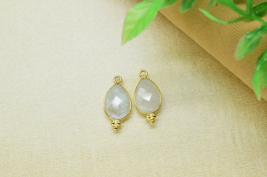 Rainbow Moonstone 10x14mm Pear Shape Connector,Moonstone Gold Plated Bezel Jewelry Making Charm,Moonstone Teardrop Single Bail Pendant,Gift