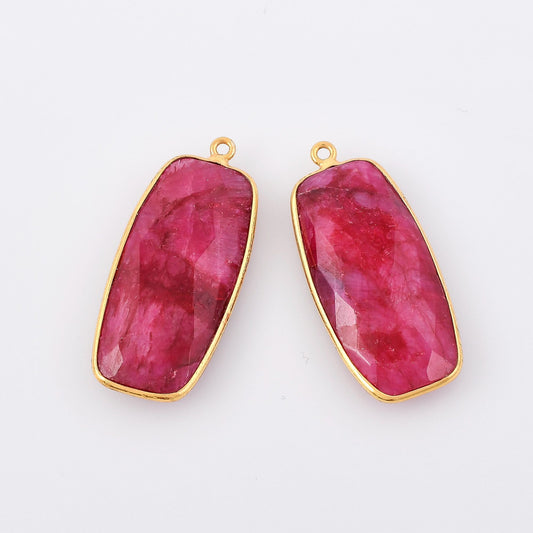 Genuine Ruby 14x28mm Bezel Charm Pendant,Rectangle Shape Gold Plated bezel,Gold Vermeil Bezel, jewelry making charm,Gold-Filled bezel charm