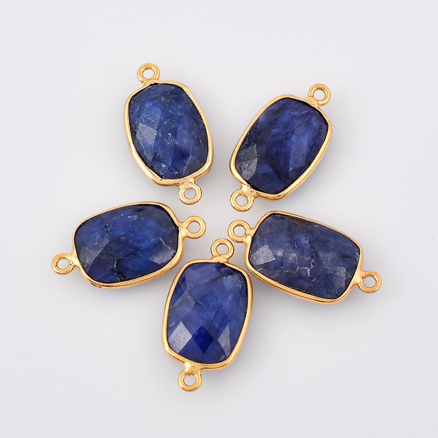 Blue Sapphire 10x14mm Bezel Charm double Connector,Rectangle Shape Gold Plated bezel,Vermeil Bezel,jewelry making charm,GoldFilled bezel