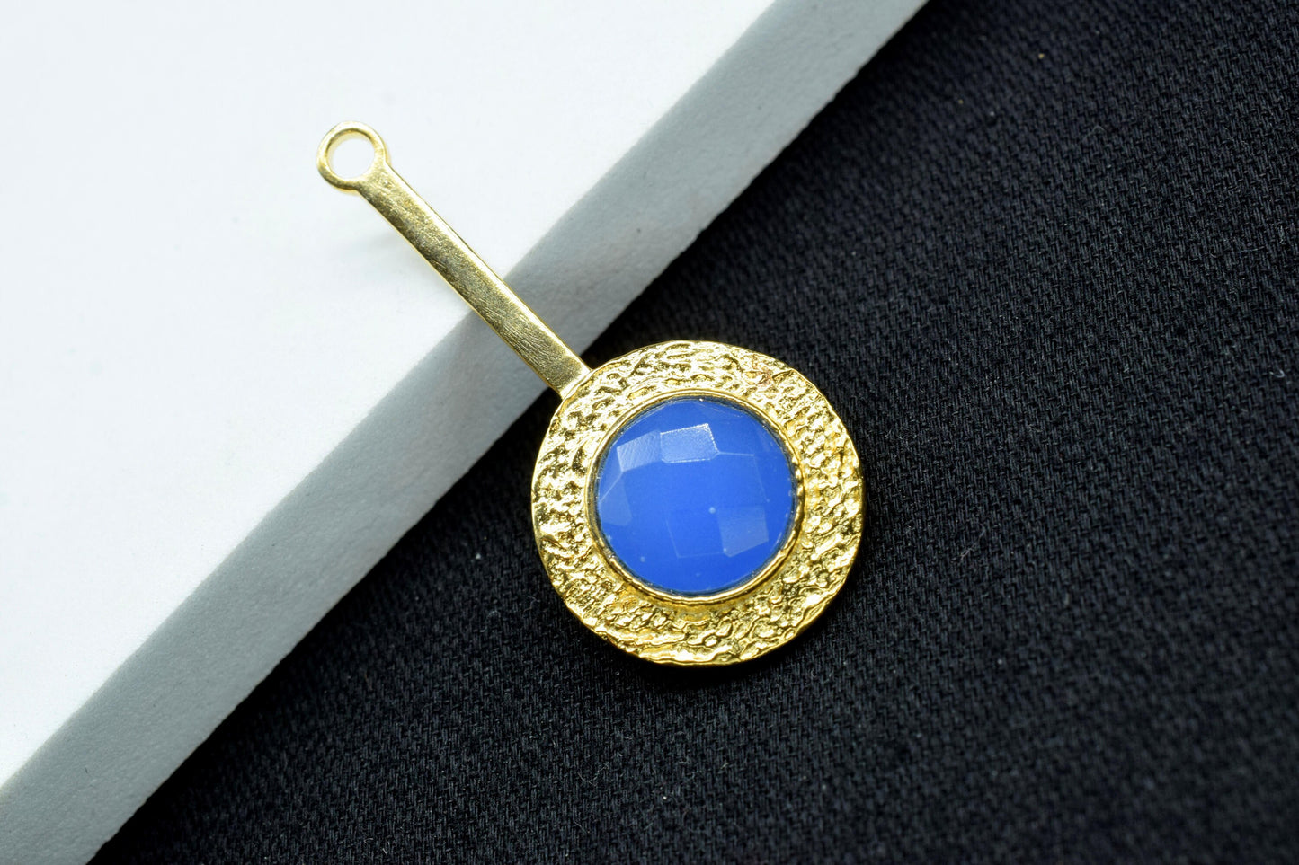 Blue Chalcedony  Pendant , Blue Chalcedony  Gemstone Handmade Pendant ,Single Bail Checker Cut Gemstone Connector, Gold Plated Connectors