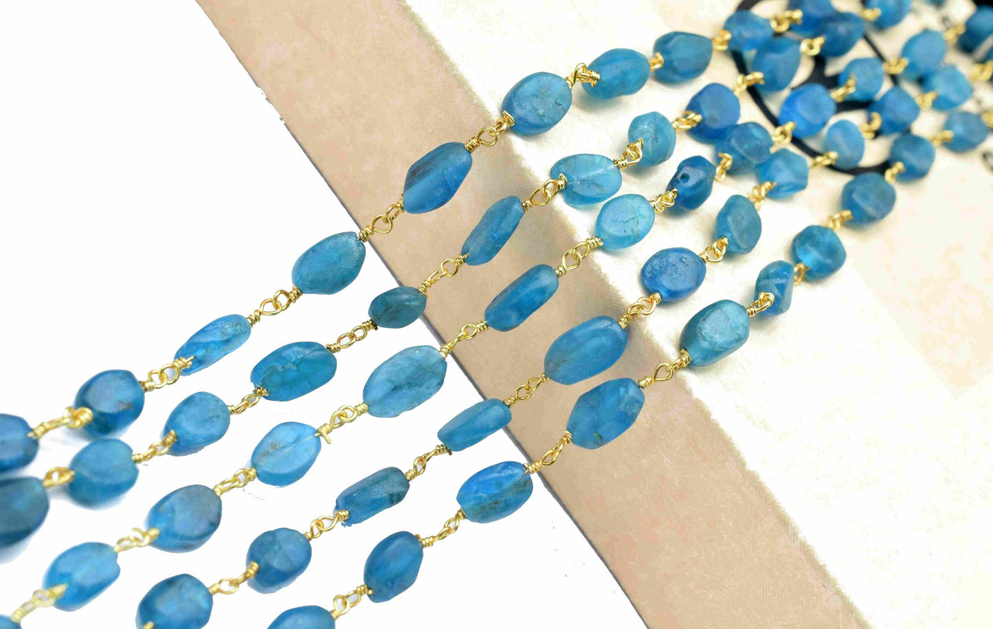 Neon Apatite Gemstone Smooth Beads Rosary,Neon Apatite Smooth Gemstone Beads Rosary Chain,Neon Apatite Gold plated Wire Wrapped Chain,Gift