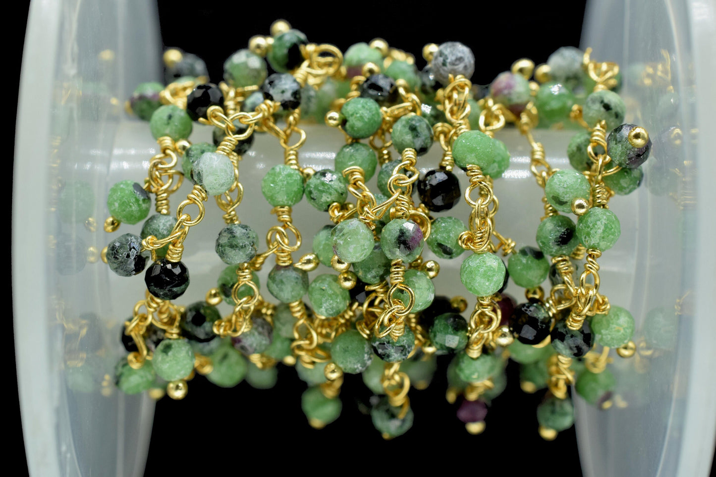 Natural Ruby Zoisite Cluster Rosary Chain,Wire Wrapped Necklace Chain,Ruby Zoisite 3mm Dangling Chain,Gemstone Rosary Chain,Handmade Jewelry