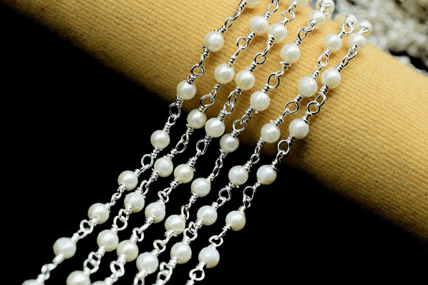 Natural Fresh Water Pearl Rosary Chain,Pearl Beads wire wrapped chain,Jewelry Making Chains,Pearl Wire Wrap Chain,3mm Pearl Beaded Chain,