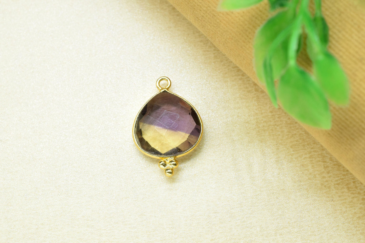 Ametrine Gemstone 14mm Heart Shape Bezels,Ametrine Charms Faceted Pendant Jewelry,Ametrine Gold Plating Pendant,Ametrine Single Bail Pendant
