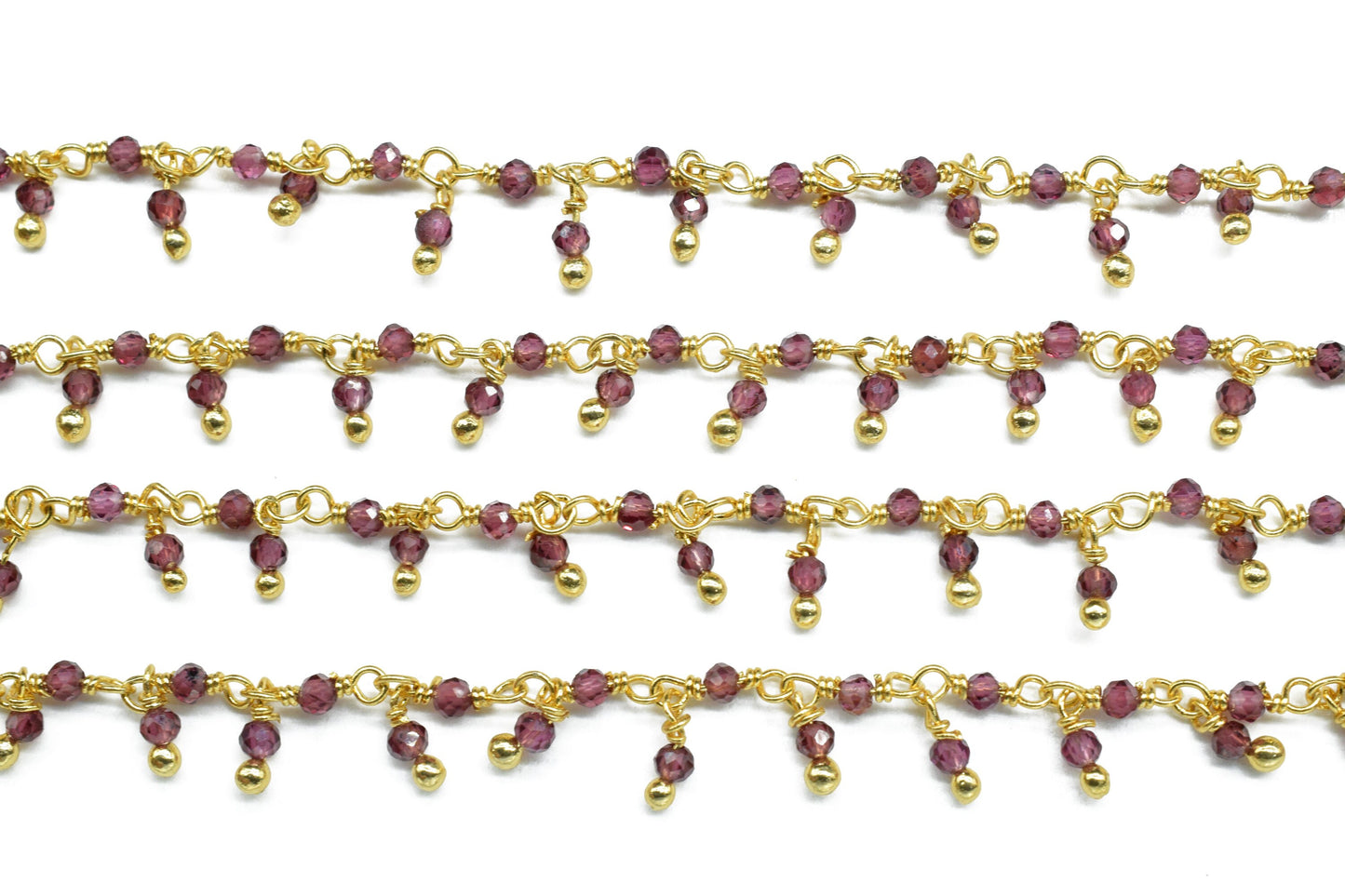 Garnet 2mm Cluster Rosary Chain,Gemstone Chain,Garnet Dangling Faceted Chain,Wire Wrapped Necklace Chain,Handmade Station Link Jewelry Gift