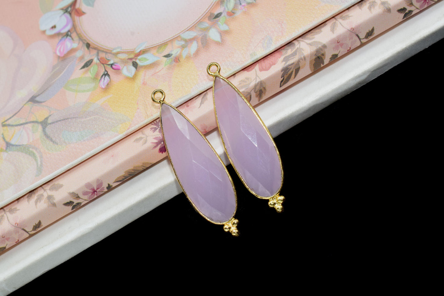 Rose Quartz 10x30mm Bezel charms,Station Bezel Link Supplies,Rose Quartz Jewelry,Connector Pendant,Gemstone Teardrops,Rose Quartz Pendant