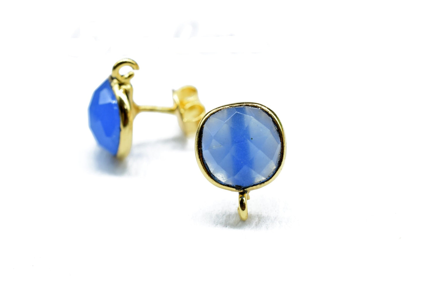 Blue Chalcedony 8mm Earring Connector, Jewelry Making Supply,Earring Making Connector,Ear Post Studs Connector,Ear Studs,Gemstone Ear Post