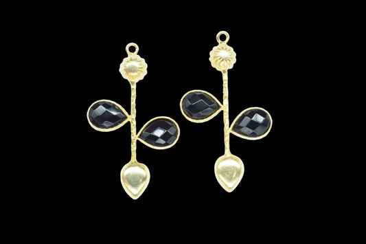 Black Onyx Teardrop Faceted Bezel Connector,Black Onyx Earring Connector,Jewelery Supply,Black Onyx Pendant Charms,Designer Pendants,B'Gifts