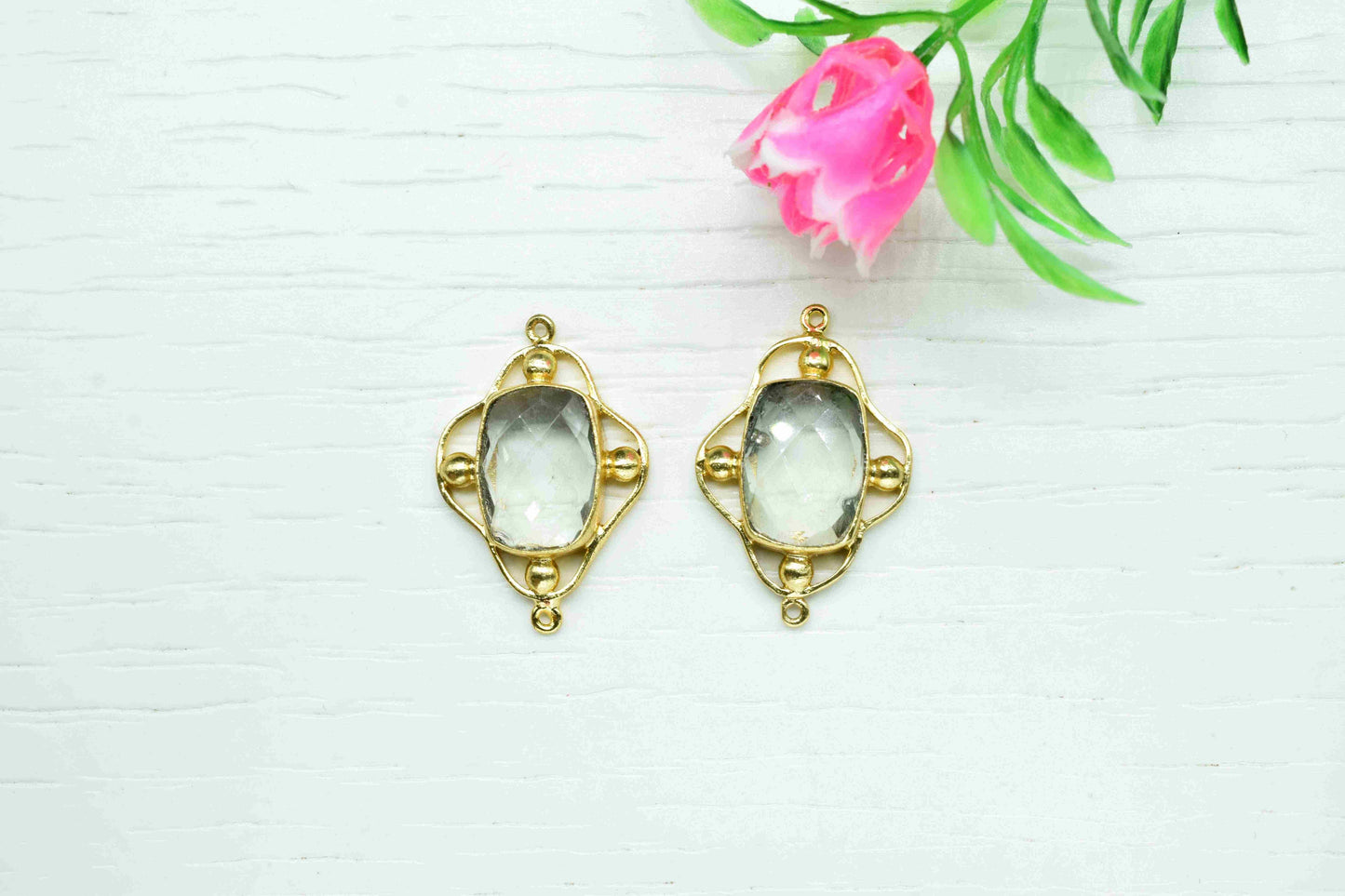 Aquamarine Quartz Bezel Connectors,Aquamarine Quartz Rectangle,Handmade Gemstone Bezel,Quartz jewelry making charm,double bail connnector