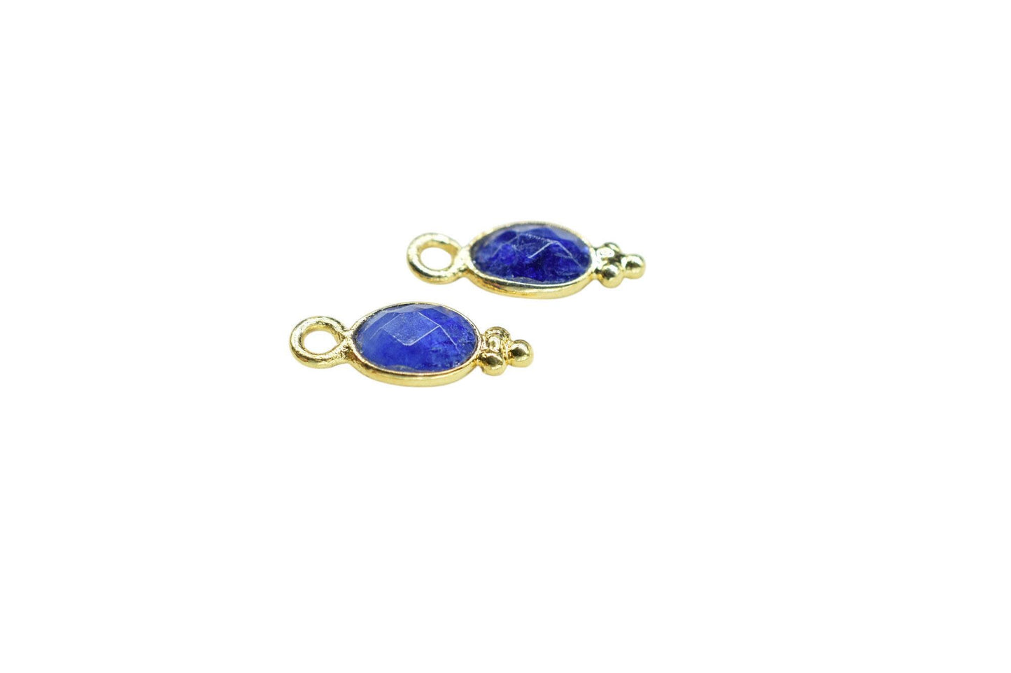 Gemstone Blue Sapphire Charms Connector/Handmade Jewelry/Gold Plated Connector/Tiny Pendant/Sapphire Pendant/Oval Shape Connector/B'day Gift