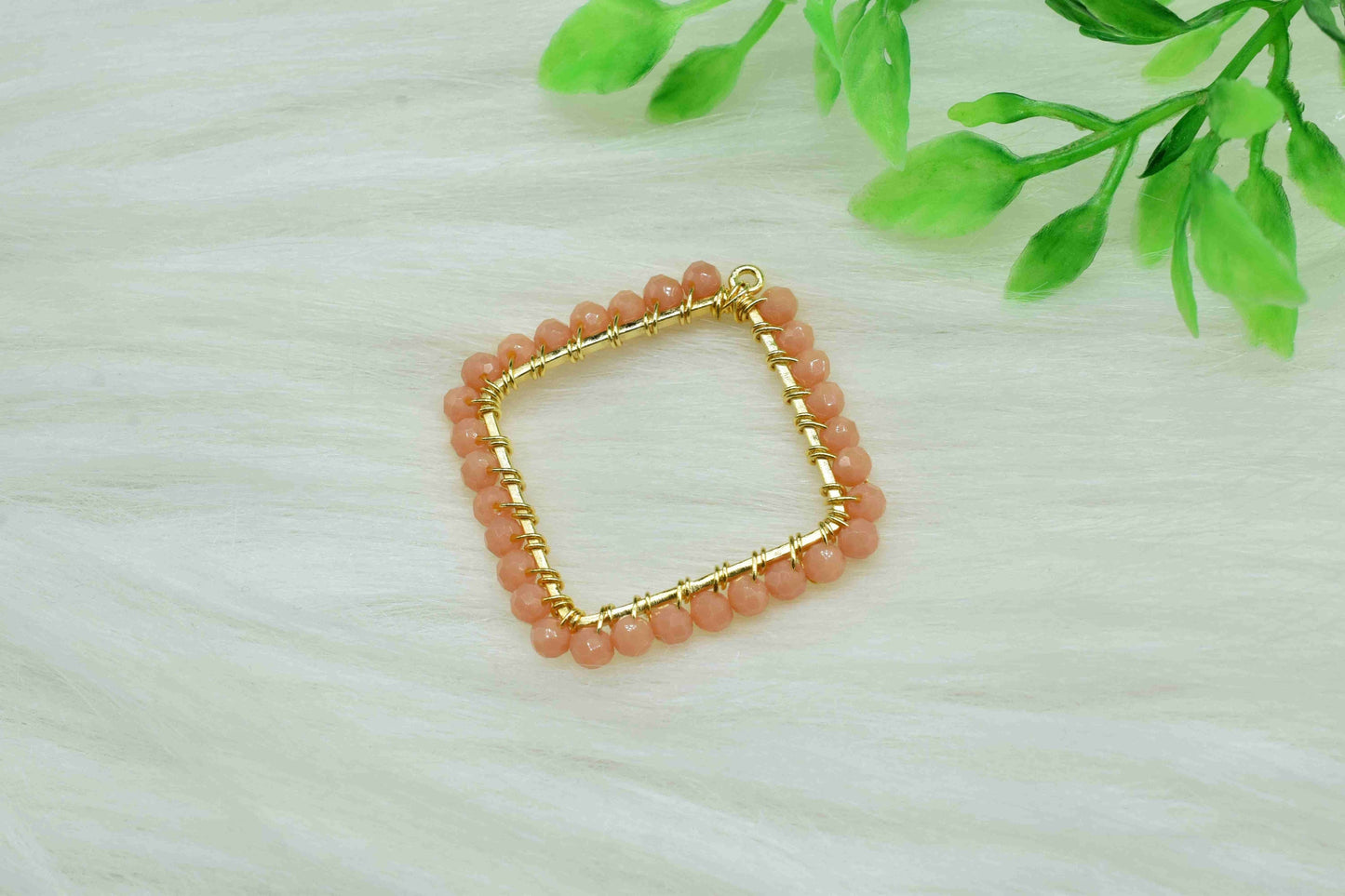 Peach Moonstone Wire Wrapped Dangle Connector,Square Pendant Component,Finding Component Peach Jewelry,Beads link Component,Handmade Jewelry