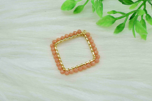 Peach Moonstone Wire Wrapped Dangle Connector,Square Pendant Component,Finding Component Peach Jewelry,Beads link Component,Handmade Jewelry