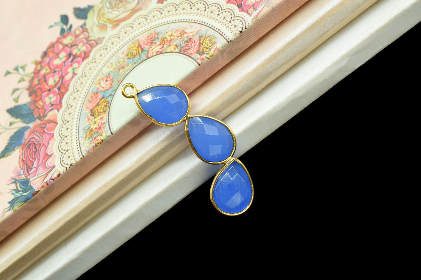 Handmade Pear Beads Connectors,Gemstone Craft Supply,Elegant Finding Beads,Three Stone Jewelry,Station Bezel Link,Components Earrings,Gift