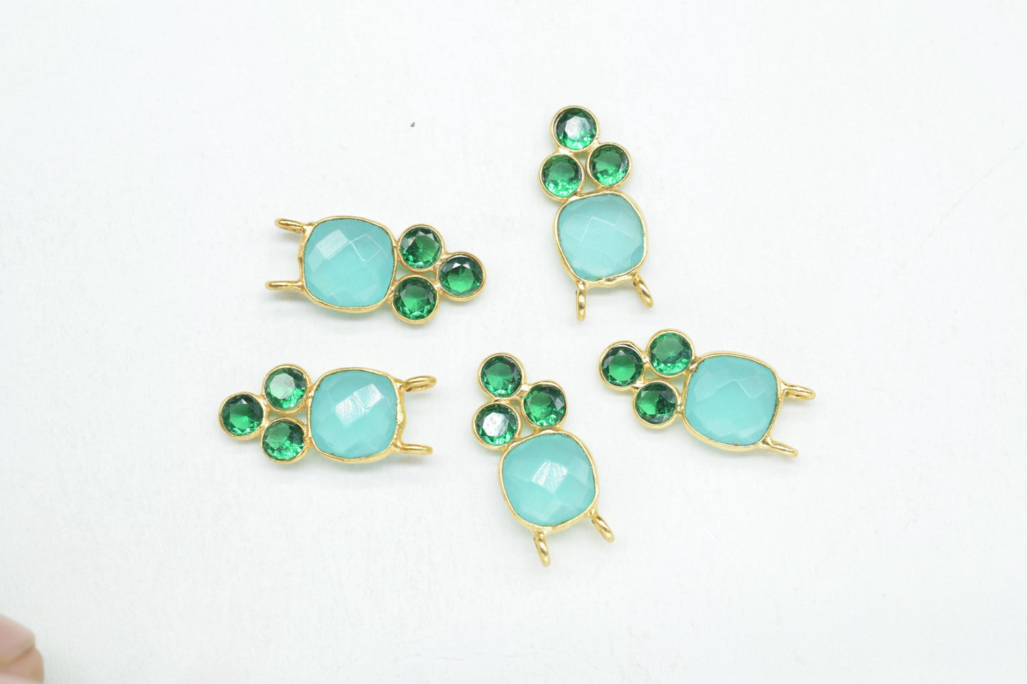 Aqua Chalcedony 8mm Cushion shape Bezel charms,Aqua Chalcedony Pendant,Aqua Gemstone connector,Aqua Jewelry,Cubic zirconia Bezel charm,p001