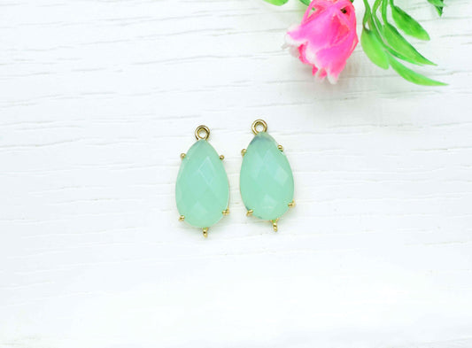 Aqua Chalcedony Connector,Green Mint jewelry meking,Aqua Quartz Bezel,double bail connector,Handmade Gemstone Bezel,Prong Set Bezel Pendant